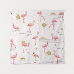 Tapete De Parede Flamingo ao pôr do sol padrão contínuo de desenho 