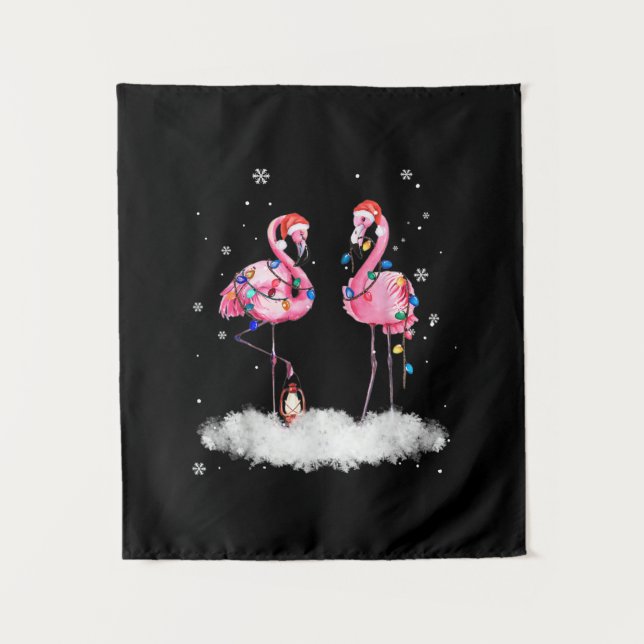 Tapete De Parede Flamingo, Árvore de Natal Santa Hat Light (Frente)