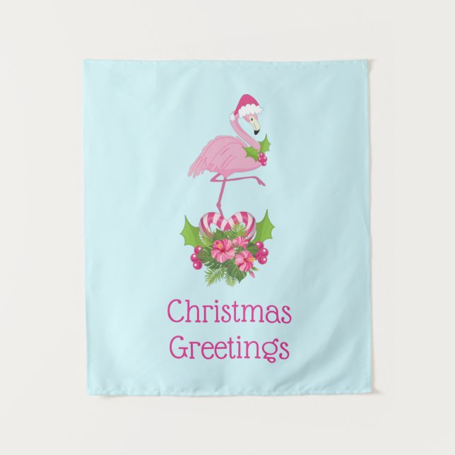 Tapete De Parede Flamingo cor-de-rosa no Natal Whimsso de Santa Hat (Frente)