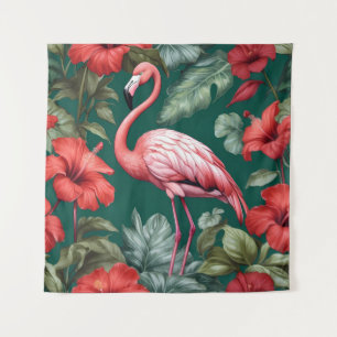 Tapete De Parede Flamingo Hibiscus Flores Emerald Green