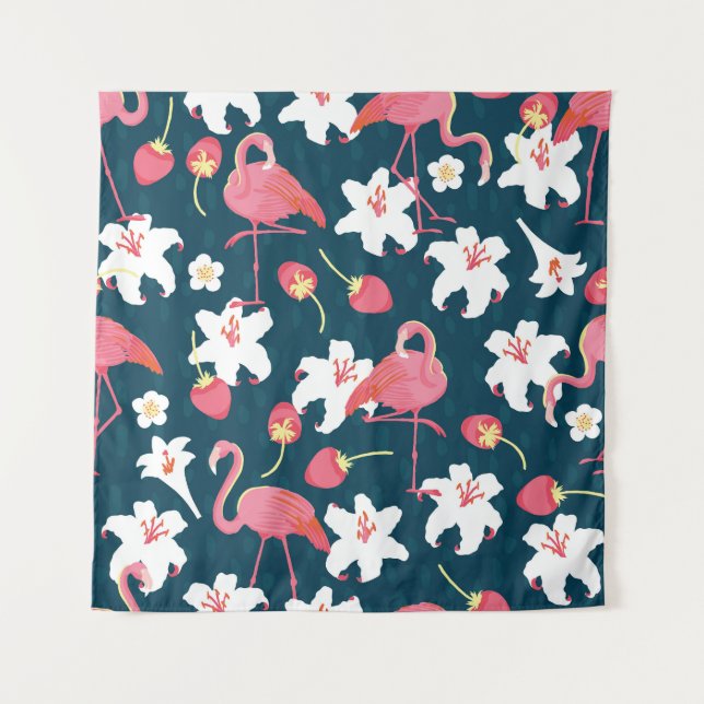 Tapete De Parede Flamingo Lily: Design Tropical Vintage. (Frente)