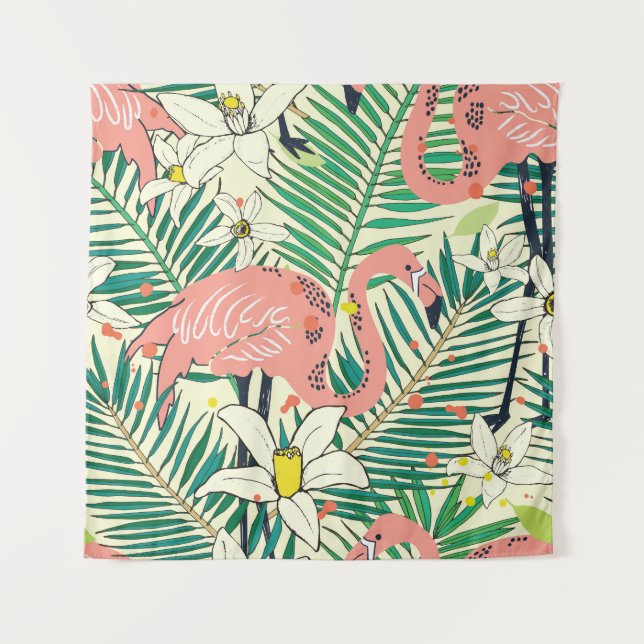 Tapete De Parede Flamingo Palm Folga: Vintagem Tropical (Frente)