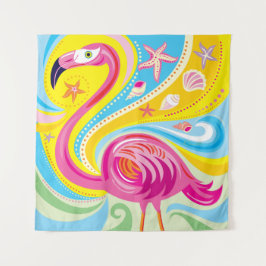 Tapete De Parede Flamingo Rosa com Estrela do Mar