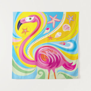 Tapete De Parede Flamingo Rosa com Estrela do Mar