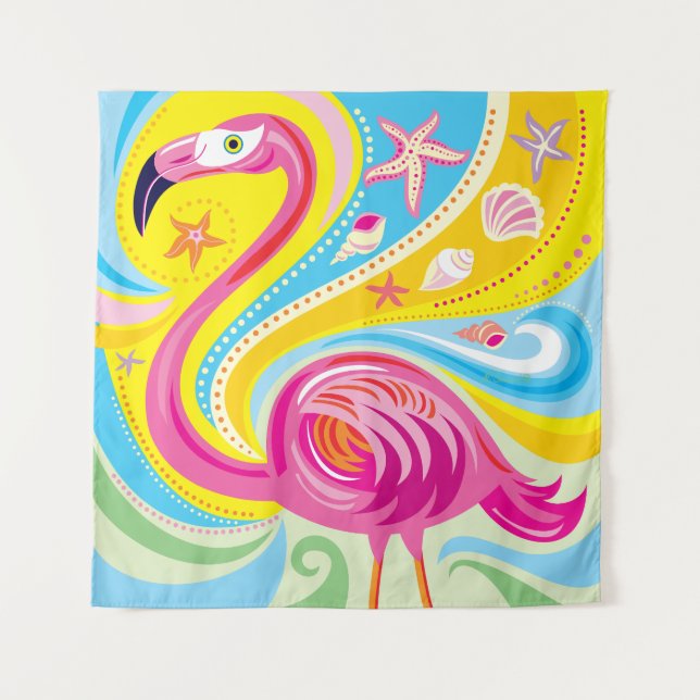 Tapete De Parede Flamingo Rosa com Estrela do Mar (Frente)