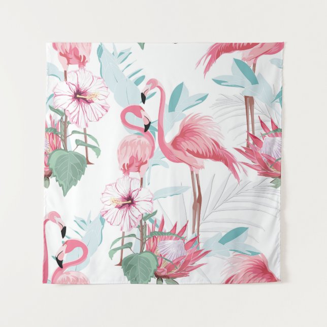 Tapete De Parede Flamingo Rosa: Flores Exóticas Sem Olhos. (Frente)
