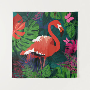 Tapete De Parede Flamingo Rosa: Harmonia Tropical da Borboleta.