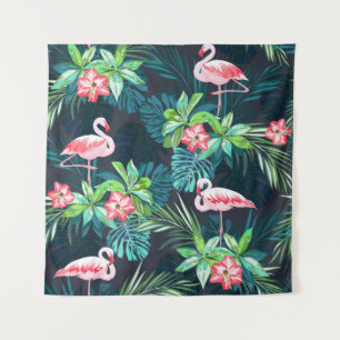 Tapete De Parede Flamingo Tropical: Padrão de Flores de Verão