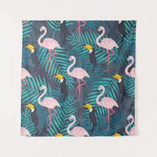 Tapete De Parede Flamingo, tucano: padrão das folhas tropicais