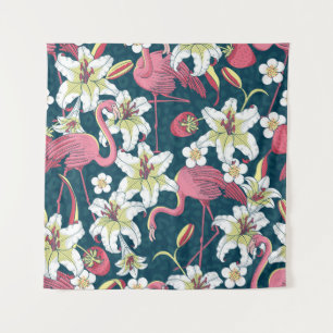 Tapete De Parede Flamingoes tropicais e Lírios sem costura