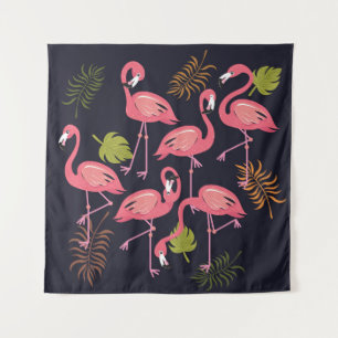 Tapete De Parede Flamingos, colheita de aves tropicais.
