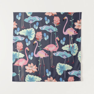 Tapete De Parede flamingos cor-de-rosa cercados por flores de lótus