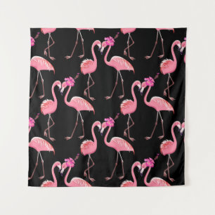 Tapete De Parede Flamingos cor-de-rosa: Vintagem preta de fundo
