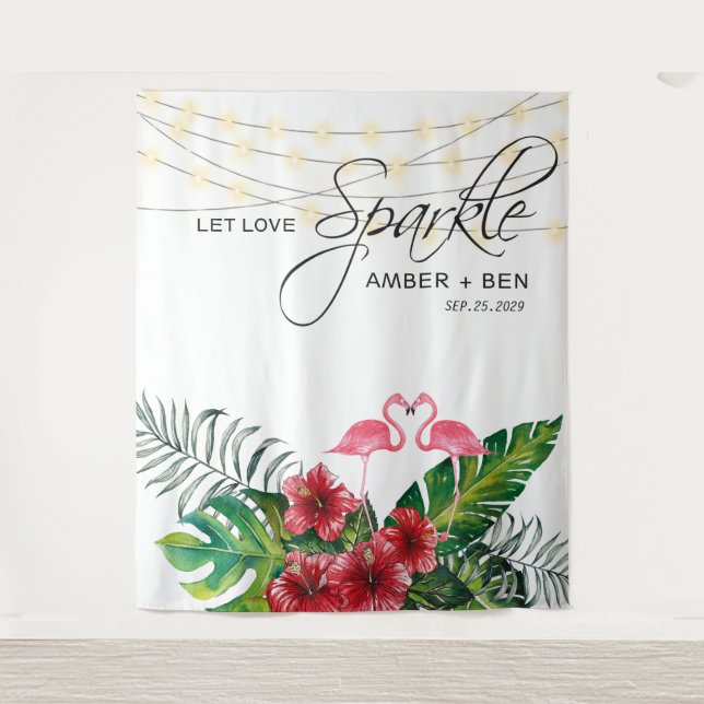 Tapete De Parede Flamingos Florais Tropicais Luzes de Natal para Ca (Frente)