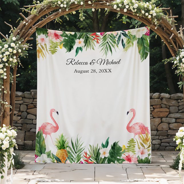 Tapete De Parede Flamingos Tropicais Foto de Booth de Casamento (Criador carregado)