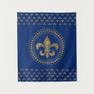 Tapete De Parede Fleur-de-lis - Azul Dourado e Real
