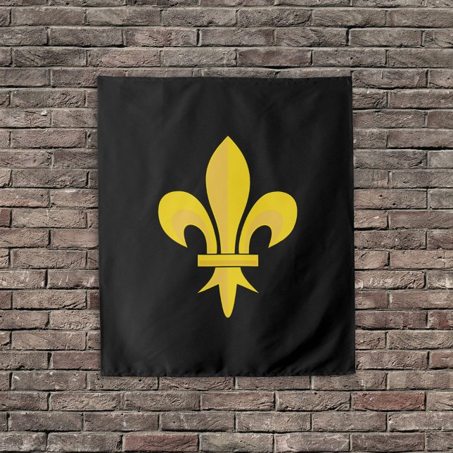 Tapete De Parede Fleur de Lis em Floresta Negra (Fleur de Lis on Black Tapestry)