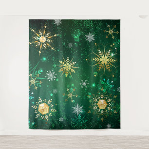 Tapete De Parede Flocos de neve do Ouro Xmas em fundo verde