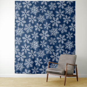 Tapete De Parede Flocos de neve em azul escuro