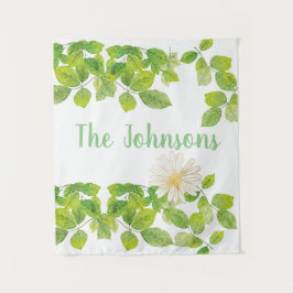 Tapete De Parede Flor Branco e Jardim de Folhas Verde