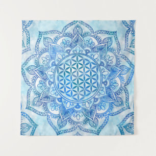 Tapete De Parede Flor da Vida em Lotus - Gentle Sky Blue
