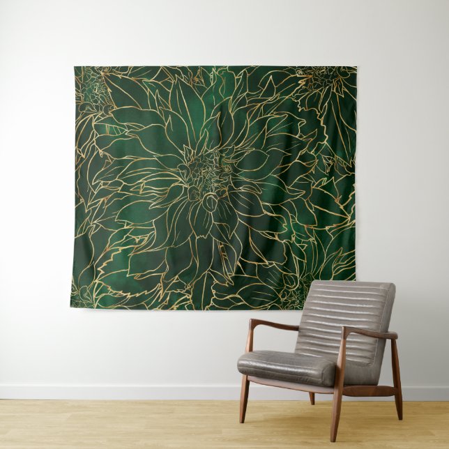Tapete De Parede Flor Dahlia Dourada e verde (In Situ (Horizontal))