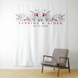 Tapete De Parede Flor de Casamento Floral Vermelho e Azul