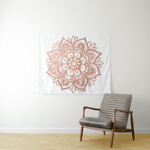Tapete De Parede Flor Rosa de Mandala Dourado Rosa