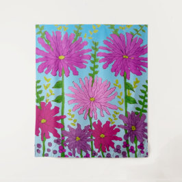 Tapete De Parede Flor vívida rosa desenho em azul