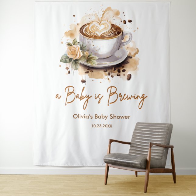 Tapete De Parede Floral A Baby is Brewing Brown Coffee Baby Shower (In Situ)