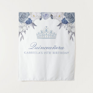 Tapete De Parede Floral Azul e Branco Fundo de Quinceanera