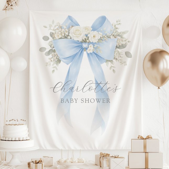 Tapete De Parede Floral Blue Bow Baby Boy Shower (Criador carregado)