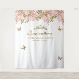 Tapete De Parede Floral Blush Rosa Dourado Tiara Borboleta Quinceañ