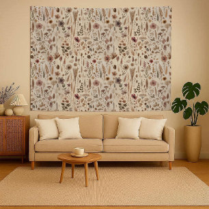 Tapete De Parede Floral Botânica de Ervas Vintage Prensada Herbário