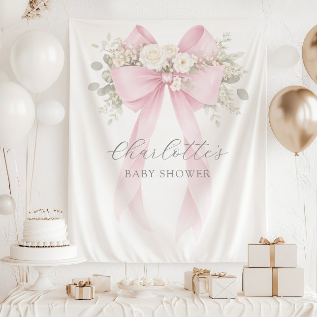 Tapete De Parede Floral Bow Pink Coquette Baby Shower (Criador carregado)