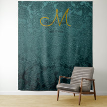 Floral Dark Teal Dourado Monograma Foto Booth
