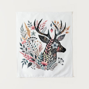 Tapete De Parede Floral Deer Silhouette - Artística Inspirada na Na