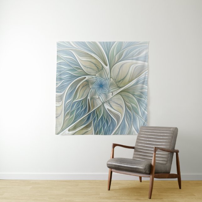 Tapete De Parede Floral Dream Pattern Abstrato Blue Khaki Fractal (In Situ)