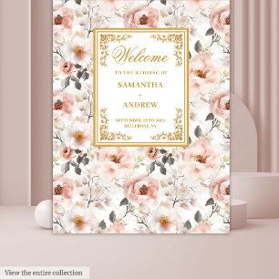 Tapete De Parede Floral Dusty Pink Bandeira de Casamento Dourado de