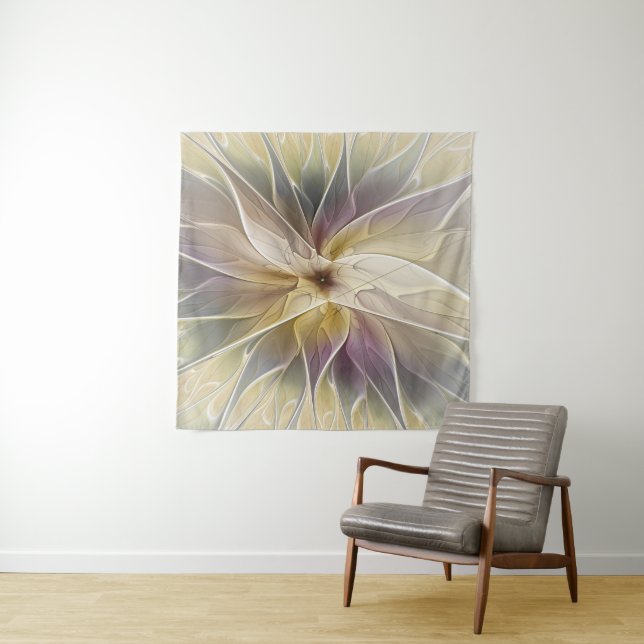 Tapete De Parede Floral Fantasy Dourada Eggplant Abstrato Art Fract (In Situ (Horizontal))