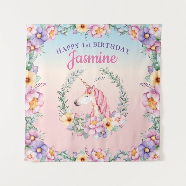 Tapete De Parede Floral Magical Unicorn Backdrop & Tapestry  (Frente)