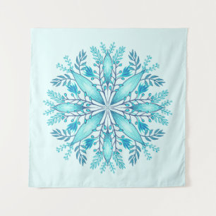 Tapete De Parede Floral Mandala - Turquesa Blue Boho Snowflake