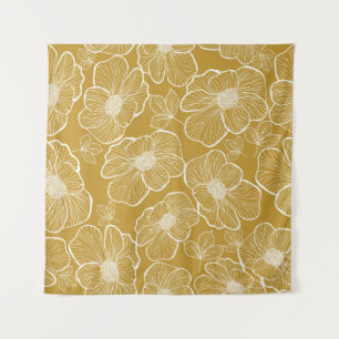 Tapete De Parede Floral monocromático Dourado: Abstrato sem costura