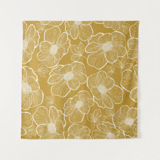 Tapete De Parede Floral monocromático Dourado: Abstrato sem costura