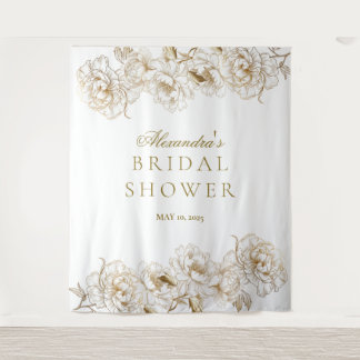 Tapete De Parede Floral Peonies Ouro Branco Chá de panela Elegante