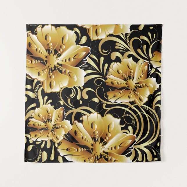 Tapete De Parede Floral seamless pattern. Flourish 3d wallpaper. Or (Frente)