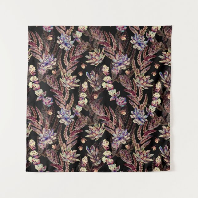 Tapete De Parede Floral seamless pattern. Succulents, ferns, thorns (Frente)