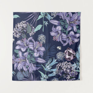 Tapete De Parede Floral seamless pattern. There are Lily, Hydrangea