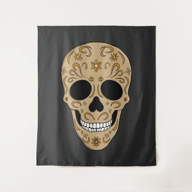 Tapete De Parede Floral Sugar Skull Dia de los Muertos (Frente)