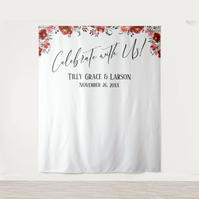 Tapete De Parede Floral Vermelho Celebre Conosco! Fundo para Fotos (Frente)